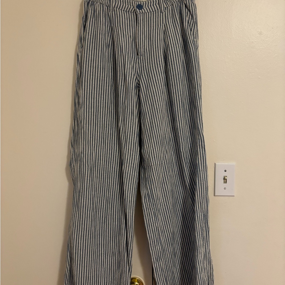 Aerie Black and White Striped Wide Leg Pants